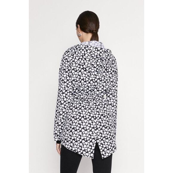 BRAVE SOUL Hearts Heart Rayheart Black White Raincoat Rain Jacket Hooded - Sz XS - Picture 3 of 9